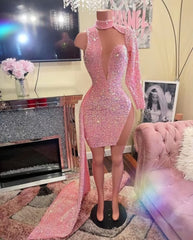 Pink Evening Dresses, Sparkly Evening Dress, Glitter Evening Dress, Sexy Formal Dresses