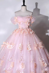 Pink Flowers Sweetheart Ball Gown Formal Dresses For Black girls For Women, Pink Long Sweet 16 Dresses