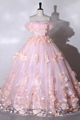 Pink Flowers Sweetheart Ball Gown Formal Dresses For Black girls For Women, Pink Long Sweet 16 Dresses