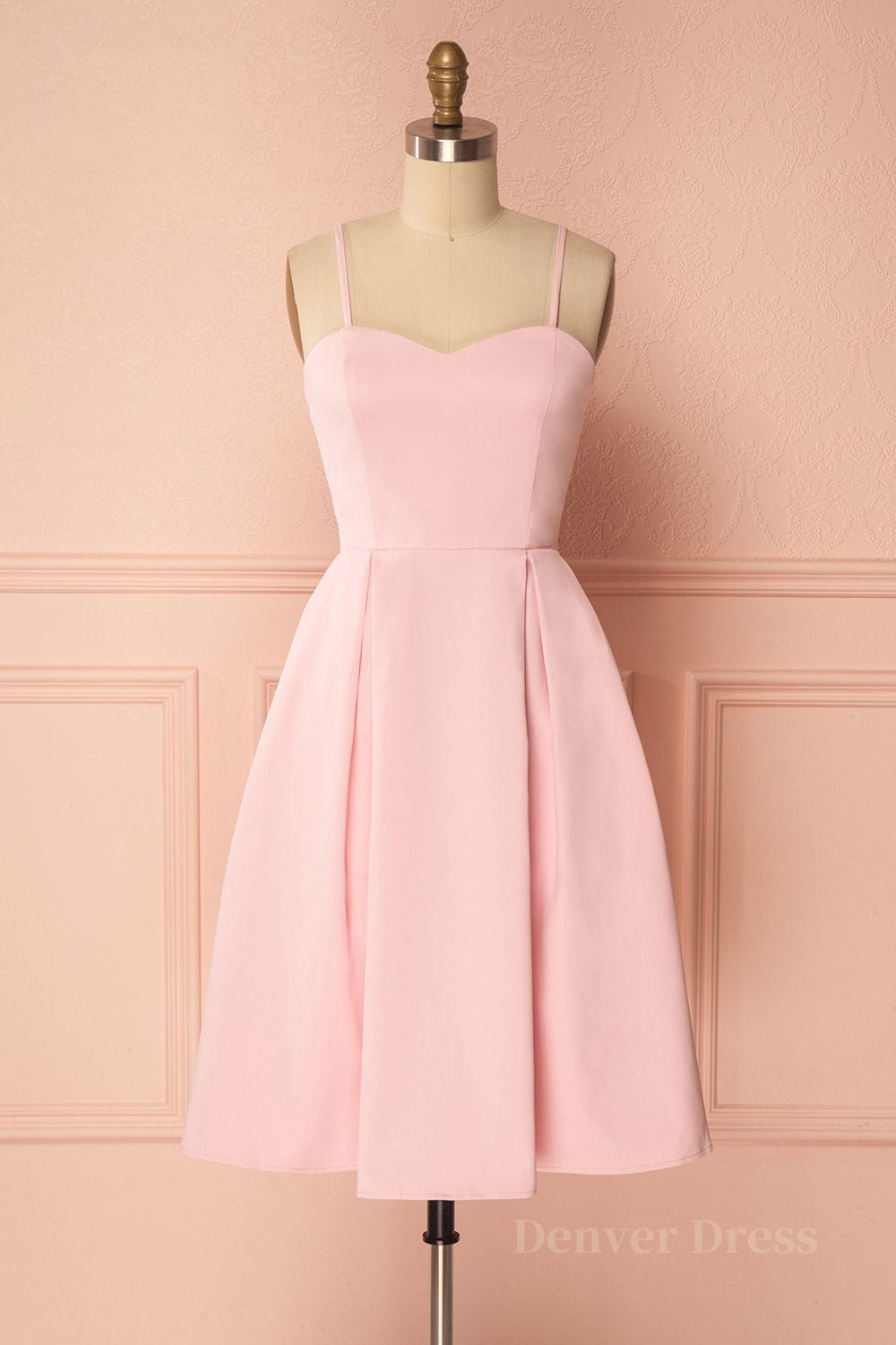 Pink satin short prom dress, pink homecoming dress