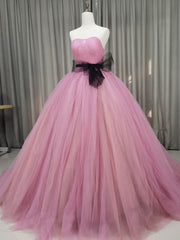 Pink Sweetheart Neck Tulle Long Prom Dress Outfits For Women Pink Tulle Formal Sweet 16 Dress