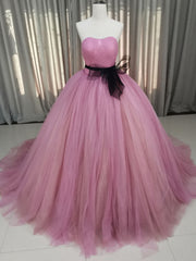 Pink Sweetheart Neck Tulle Long Prom Dress Outfits For Women Pink Tulle Formal Sweet 16 Dress