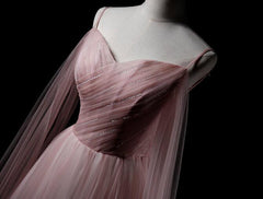 Pink Sweetheart Tulle Long Elegant Evening Dress Outfits For Girls, Pink Prom Dress
