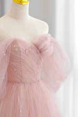 Pink Tulle Floor Length Prom Dress Outfits For Girls, Cute A-Line Evening Party Dress