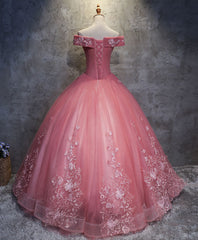 Pink Tulle Lace Off Shoulder Long Prom Dress Outfits For Women Pink Tulle Evening Dress