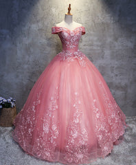 Pink Tulle Lace Off Shoulder Long Prom Dress Outfits For Women Pink Tulle Evening Dress