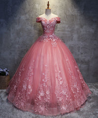 Pink Tulle Lace Off Shoulder Long Prom Dress Outfits For Women Pink Tulle Evening Dress