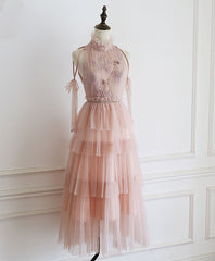 Pink Tulle Lace Prom Dress Outfits For Girls, Tulle Lace Homecoming Dress