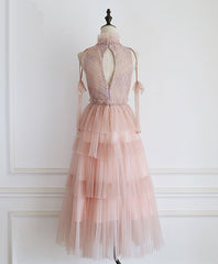 Pink Tulle Lace Prom Dress Outfits For Girls, Tulle Lace Homecoming Dress