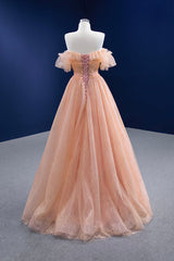 Pink Tulle Lace Strapless Prom Dress Outfits For Girls, Pink A-Line Evening Party Dress
