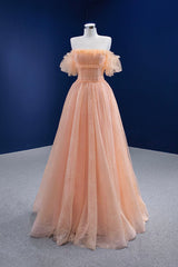 Pink Tulle Lace Strapless Prom Dress Outfits For Girls, Pink A-Line Evening Party Dress
