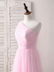 Pink Tulle One Shoulder Long Prom Dress Outfits For Women Pink Bridesmaid Dress