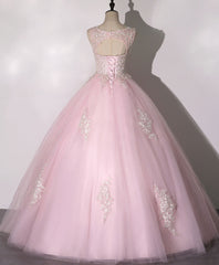 Pink V Neck Tulle Lace Long Prom Dress Outfits For Women Pink Tulle Formal Sweet 16 Dress