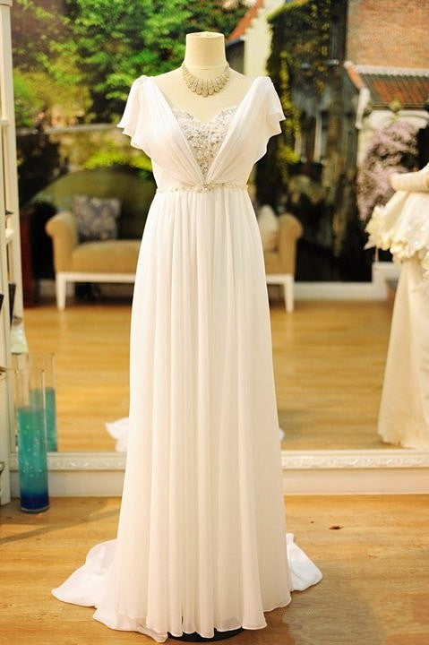 Popular Vintage Wedding Dresses For Black girls Bohemia Short Sleeves Beads Peals Chiffon Bridal Dress