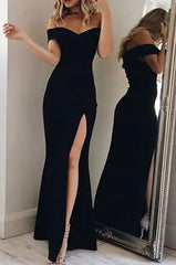 Charming Black Off The Shoulder Black Mermaid Prom Dresses