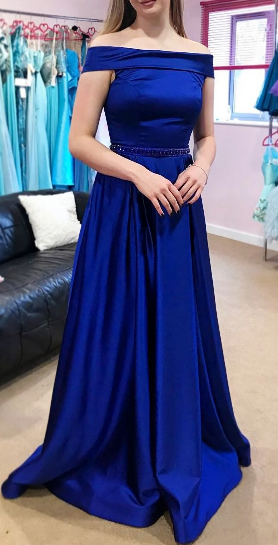 Gorgeous Off The Shoulder Long Royal Blue Simple Long Prom Dresses