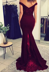 Burgundy Elegant V Neck Long Mermaid Beaded Prom Dresses