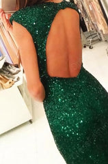 Luxurious Cap Sleeves Dark Green Split Front Long Mermaid Prom Dresses