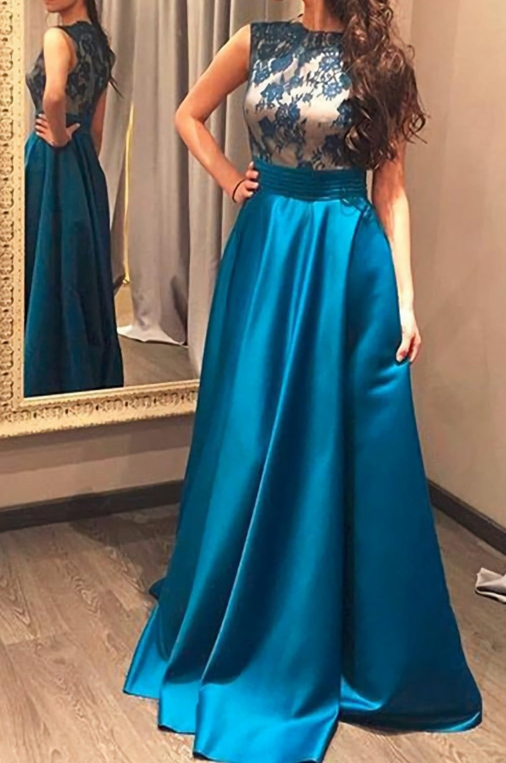 Charming Blue Long A Line Prom Dresses