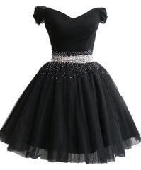 Cute Black Short Tulle Sweetheart Black D ress Prom Dresses