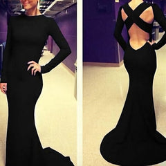 Top Selling Long Sleeves Open Back Royal Blue Mermaid High Neck Trumpet Spandex Long Sexy Court Train White Prom Dresses