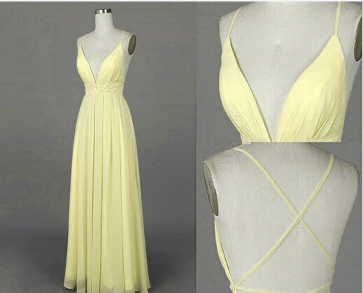 beautiful light yellow cross back long chiffon prom dresses party dresses evening dresses