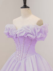 Purple A-Line Off Shoulder Long Prom Dresses For Black girls For Women, Purple Sweet 16 Dress