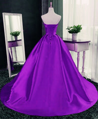 Purple Ball Gown Satin Long Lace-up Sweet 16 Dress Outfits For Girls, Purple Formal Dress