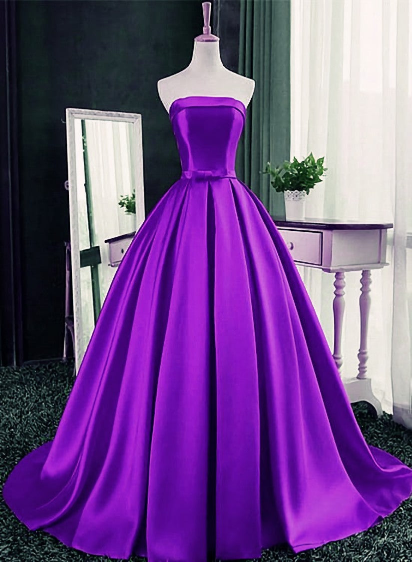 Purple Ball Gown Satin Long Lace-up Sweet 16 Dress Outfits For Girls, Purple Formal Dress