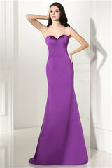 Purple Mermaid Satin Sweetheart Backless Prom Dresses