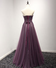 Purple Sweetheart Neck Lace Long Prom Dress Outfits For Girls, Formal Dress