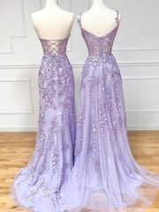 Purple Sweetheart Neck Lace Long Prom Dresses For Black girls For Women, Purple Lace Graduation Dress