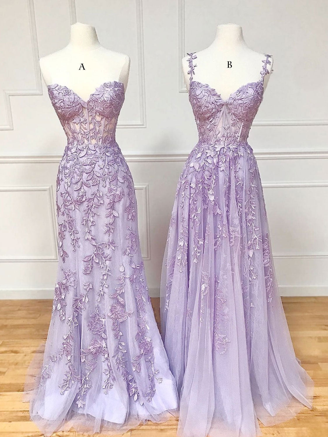 Purple Sweetheart Neck Lace Long Prom Dresses For Black girls For Women, Purple Lace Graduation Dress
