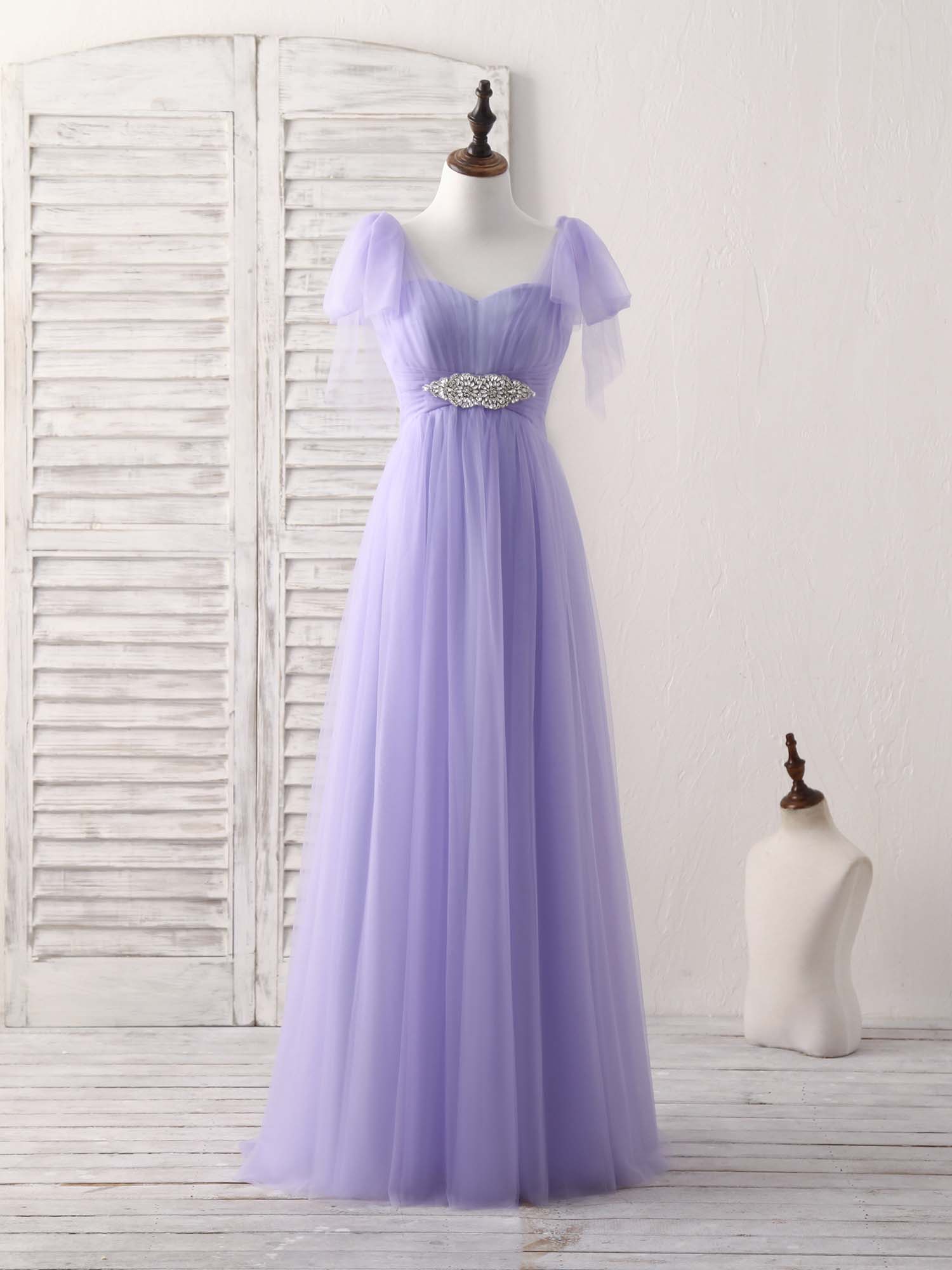 Purple Sweetheart Neck Tulle Long Prom Dress Outfits For Women Purple Bridesmaid Dress