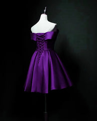 Purple Sweetheart Satin Off Shoulder Homecoming Dresses For Black girls For Women, Purple Short Prom Dresses