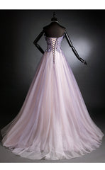 Purple Tulle Long Gradient Party Dress Outfits For Women with Flower Lace Applique, Light Purple Prom Dresses