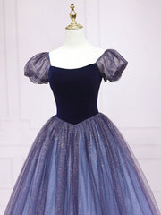 Purple Tulle Long Prom Dresses For Black girls For Women, Shiny Purple Tulle Formal Gown Sweet 16 Dress