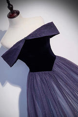 Purple Tulle Off the Shoulder Prom Dress Outfits For Girls, A-Line Evening Party Dress