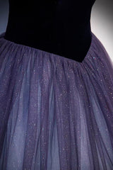 Purple Tulle Off the Shoulder Prom Dress Outfits For Girls, A-Line Evening Party Dress