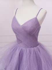Purple V Neck Tulle Sequin Long Prom Dress Outfits For Women Purple Tulle Formal Party Dress