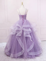 Purple V Neck Tulle Sequin Long Prom Dress Outfits For Women Purple Tulle Formal Party Dress
