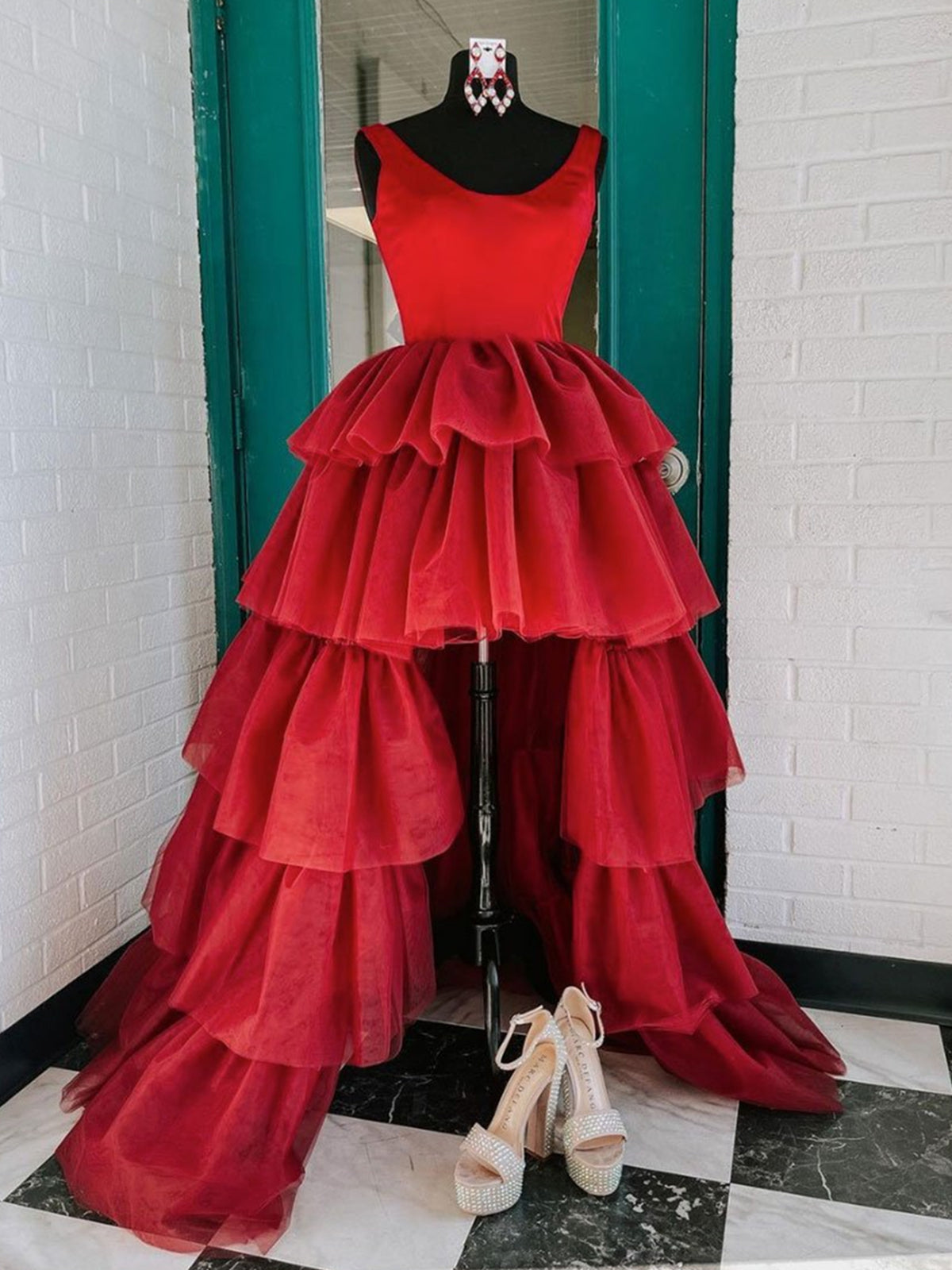 Red High Low Prom Dresses For Black girls For Women, Red High Low Formal Evening Dresses