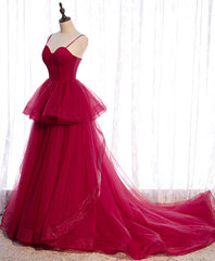 Red Long Prom Dresses For Black girls For Women, Sweetheart Neck Red Formal Gown