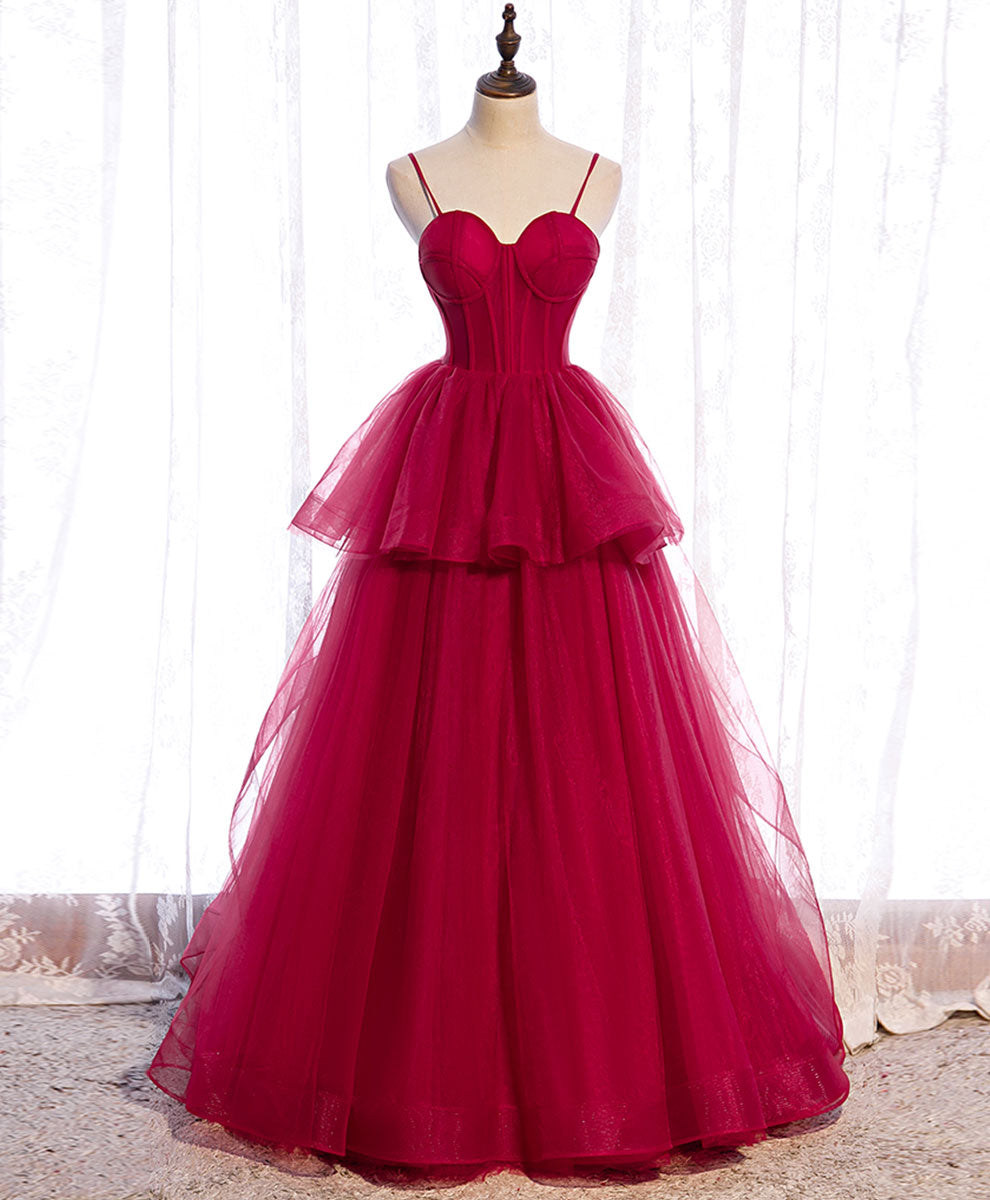 Red Long Prom Dresses For Black girls For Women, Sweetheart Neck Red Formal Gown