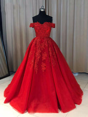 Red Off Shoulder Gorgeous Prom Dress Outfits For Girls, Lovely Formal Gowns , Party Dresses