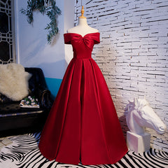 Red Off Shoulder Satin A-line Sweetheart Long Prom Dress Outfits For Girls, Red Long Evening Dress Outfits For Women Formal Dress