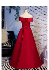 Red Off Shoulder Satin A-line Sweetheart Long Prom Dress Outfits For Girls, Red Long Evening Dress Outfits For Women Formal Dress