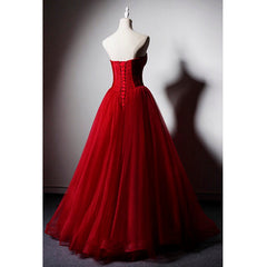 Red Sweetheart Tulle Ball Gown Floor Length Formal Dress Outfits For Girls, Red Tulle Evening Dress Outfits For Women Party Dress