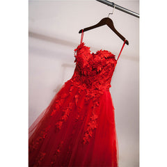 Red Sweetheart Tulle with Applique Party Dress Outfits For Women , Tulle Formal Gowns