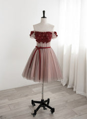 Red Tulle Beaded and Lace Short Party Dresses For Black girls For Women, Off Shoulder Prom Dresses